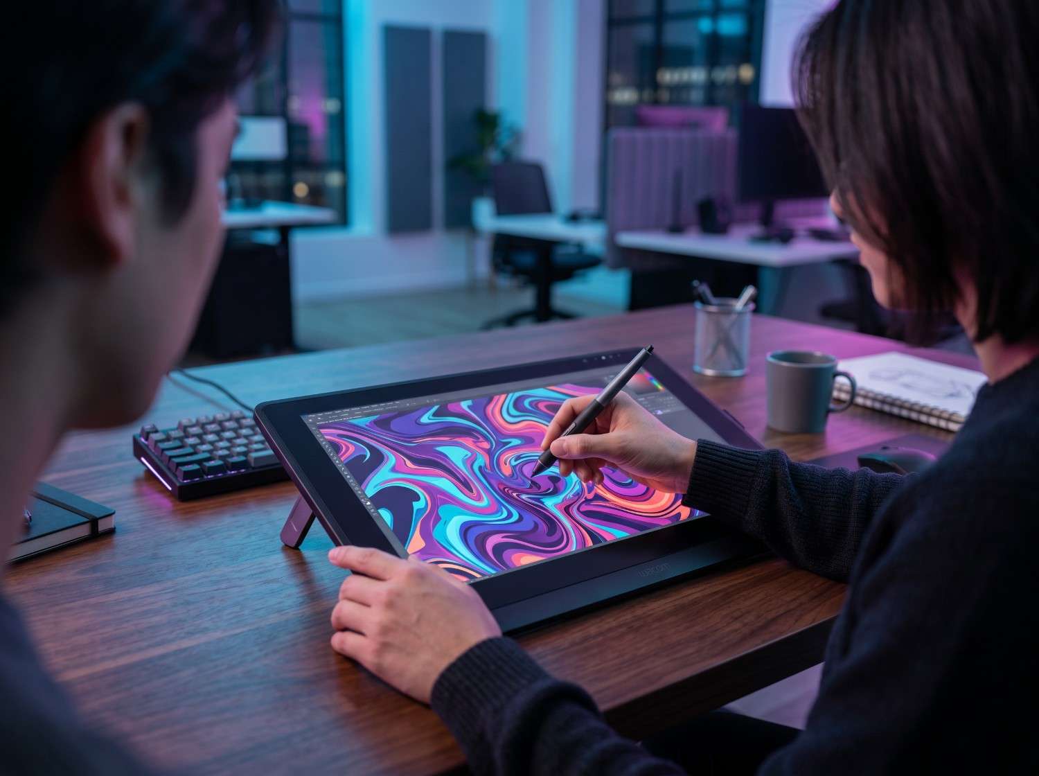 Vibrant Abstract Vector Art on Tablet